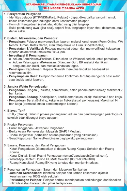 Standar Pelayanan Pengelolaan Pengaduan SMA Negeri 7 Banda Aceh