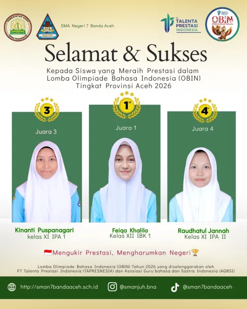 Siswa SMAN 7 Banda Aceh Raih Prestasi pada Olimpiade Bahasa Indonesia Tingkat Provinsi Aceh Tahun 2026
