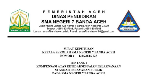 Surat Keputusan Kompensasi atas Ketidaksesuaian Pelaksanaan  Standar Pelayanan Publik pada SMA Negeri 7 Banda Aceh